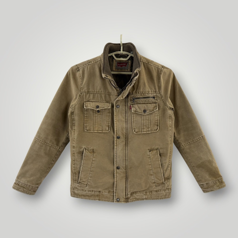 Levis Mens Cotton Canvas Field Jacket Khaki Brown Quilted Lined Small